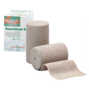 Langstr�ksbind, Dauerbinde K, 7m x 12cm, beige, 7m udstrakt, latexfri, usteril, flergangs *Denne vare tages ikke retur*