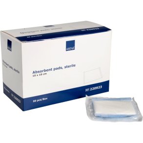 Bandage, absorberende, ABENA, 10x10cm, hvid, m/bl� bagside, latexfri, steril *Denne vare tages ikke retur*
