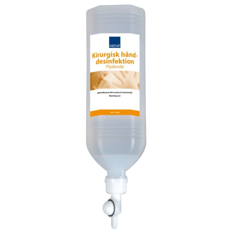 Kirurgisk h�nddesinfektion, ABENA, 1000 ml, stand-back flaske med pumpe, til tr�d dispenser med pumpearm,0,5% klorhexidin