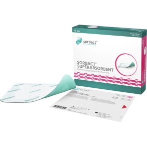 Hydrofob bandage, Sorbact Superabsorbent, 10x10cm, gr�n, u/kl�b, steril, engangs *Denne vare tages ikke retur*