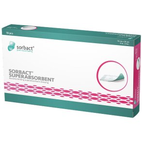 Hydrofob bandage, Sorbact Superabsorbent, 20x10cm, gr�n, u/kl�b, steril, engangs *Denne vare tages ikke retur*