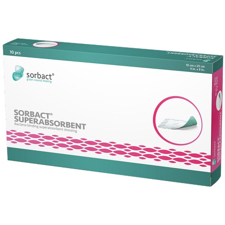 Hydrofob bandage, Sorbact Superabsorbent, 20x10cm, gr�n, u/kl�b, steril, engangs *Denne vare tages ikke retur*