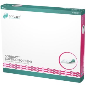 Hydrofob bandage, Sorbact Superabsorbent, 20x20cm, gr�n, u/kl�b, steril, engangs *Denne vare tages ikke retur*