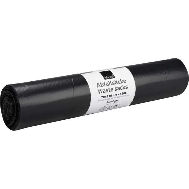 S�k, ABENA Poly-Line, 120 l, sort, LDPE, 70x110cm