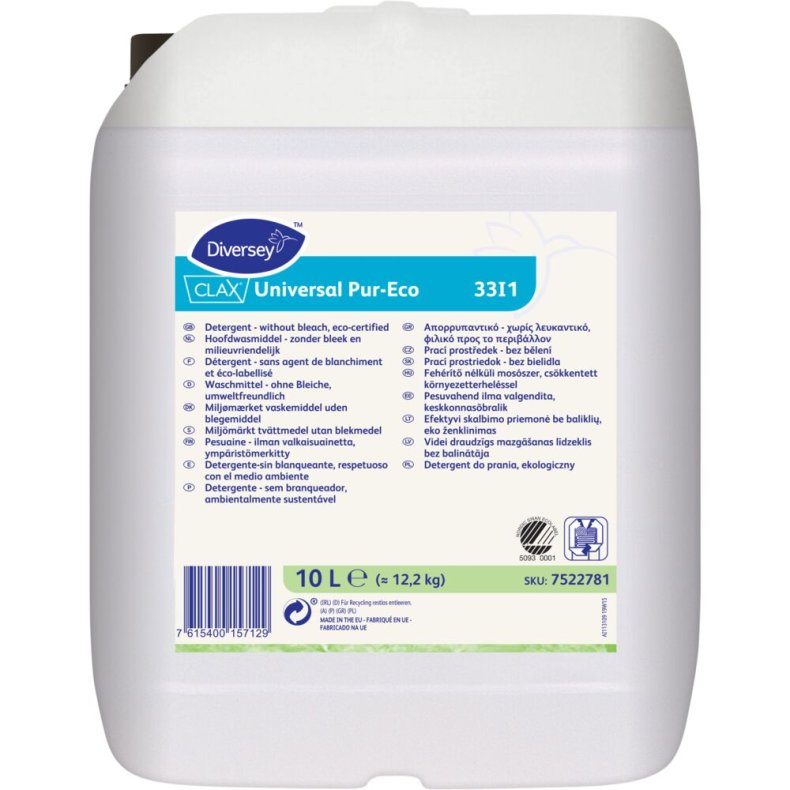 T�jvask, Diversey CLAX Universal Pur-Eco 33l1, 10 l, kul�rt og hvidt, uden farve og parfume