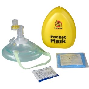 Lommemaske, Laerdal, 13x11x4cm, med ilt-studs, envejsventil og filter, i gul h�rd boks *Denne vare tages ikke retur*