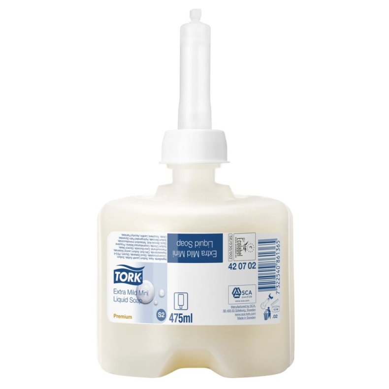 H�nds�be, Tork Premium, 475 ml, S2, uden farve og parfume, flydende, mini,1,0 ml pr. dosering