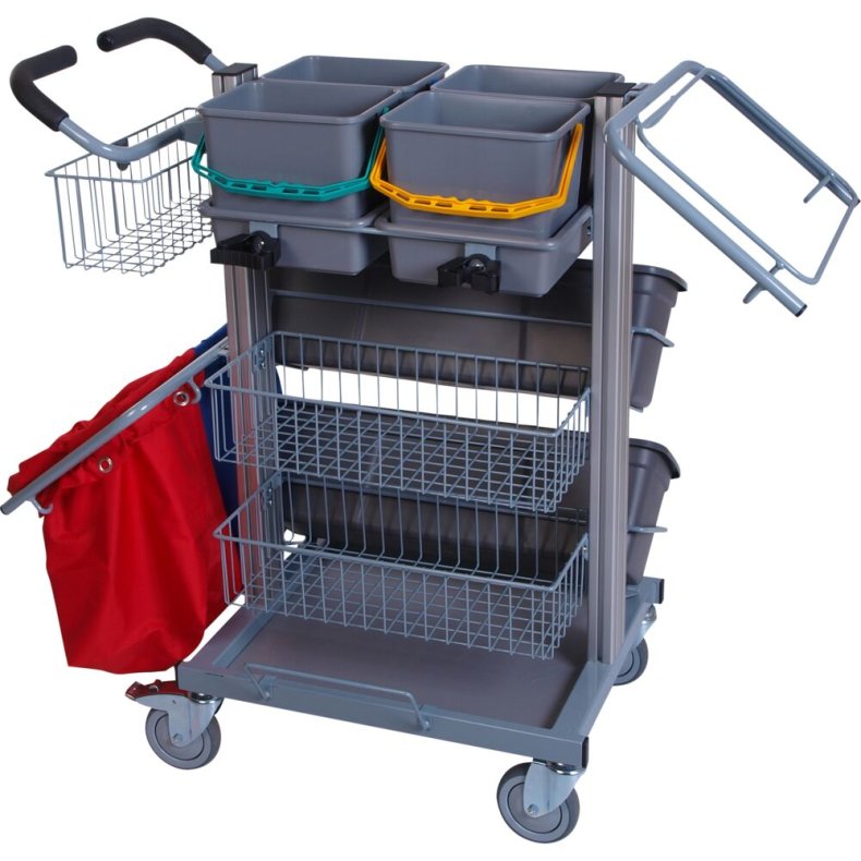 Reng�ringsvogn, Tina Trolleys Exclusive, 1150x560x1100mm, s�lv, aluminium/st�l, til fugtsystem, med tilbeh�r *Denne vare tages ikke retur*