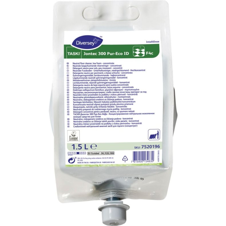 Gulvreng�ring, Diversey TASKI Jontec 300 Pur-Eco ID F4c, 1,5 l, ID, med farve og parfume *Denne vare tages ikke retur*