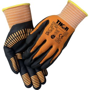 Fingerdyppet nitrilhandske, THOR Flex Grip, 11, sort, nitril/polyester, med gul ribkant