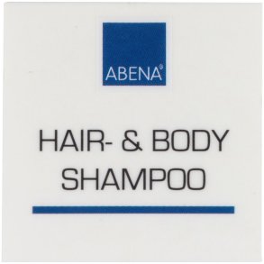 Label til dispenser, 4x4cm, hair- & bodyshampoo