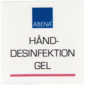 Label til dispenser, 4x4cm, r�d, h�nddesinfektion gel