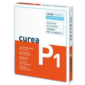 Superabsorberende bandage, Curea P1, 7,5x5,5cm, hvid, uden kl�ber, steril, engangs *Denne vare tages ikke retur*