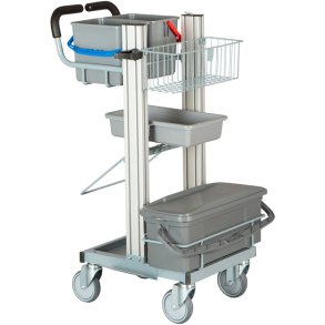 Reng�ringsvogn, Tina Trolleys Exclusive, 560x1150mm, s�lv, aluminium/st�l, til fugtsystem, med tilbeh�r *Denne vare tages ikke retur*