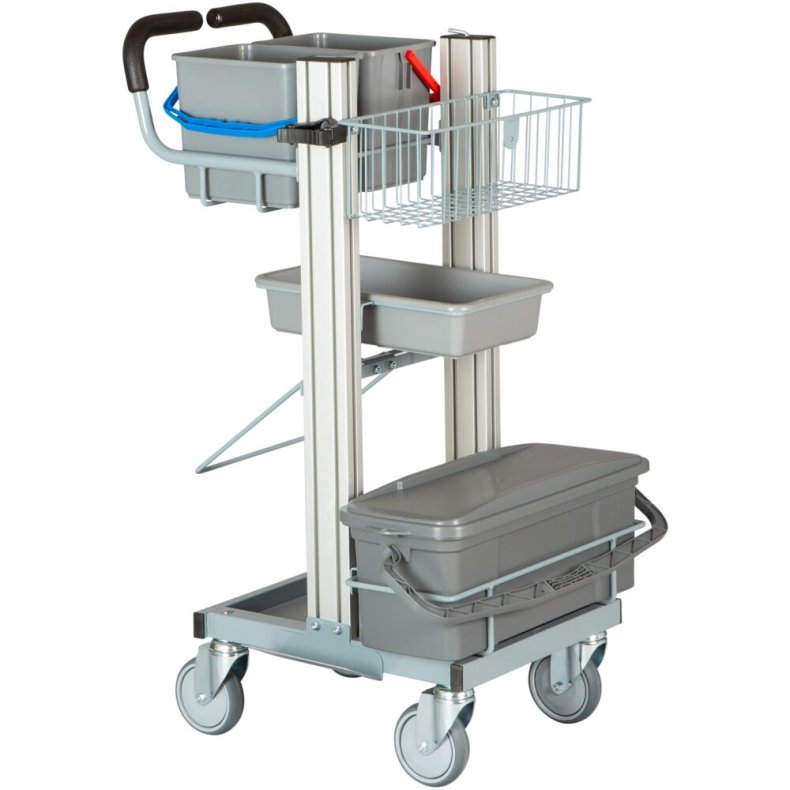 Reng�ringsvogn, Tina Trolleys Exclusive, 560x1150mm, s�lv, aluminium/st�l, til fugtsystem, med tilbeh�r *Denne vare tages ikke retur*