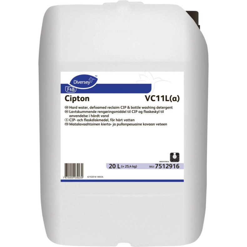 Grundrens, Diversey Cipton VC11L(a), 20 l, CIP, uden farve og parfume