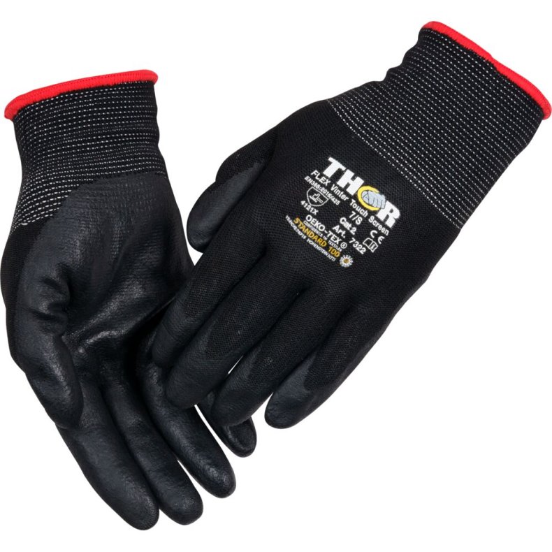 Halvdyppet nitrilhandske, THOR Flex Vinter, 7, sort, nitril/nylon, ribkant