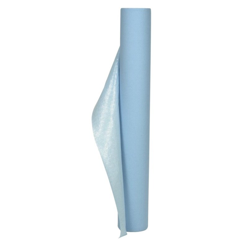 Lejepapir, ABENA Abri-Clinic, 1-lags, 65m x 39cm, lysebl�, PE/nyfiber, med PE-bel�gning, perforeret