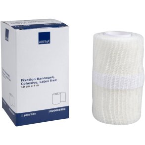 Fikseringsbind, ABENA, 4m x 10cm, hvid, selvh�ftende, latexfri, engangs *Denne vare tages ikke retur*