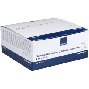 Fikseringsbind, ABENA, 20m x 4cm, hvid, selvh�ftende, latexfri, engangs