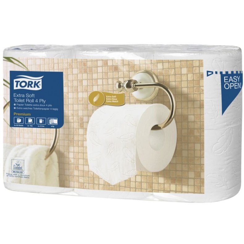 Toiletpapir, Tork T4 Premium, 4-lags, 18,8m x 12,5cm, �11,7cm, hvid, nyfiber
