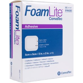Skumbandage, FoamLite Convatec, 5x5cm, m/silikonekontaktlag og silikonekl�b, latexfri, steril, engangs *Denne vare tages ikke retur*