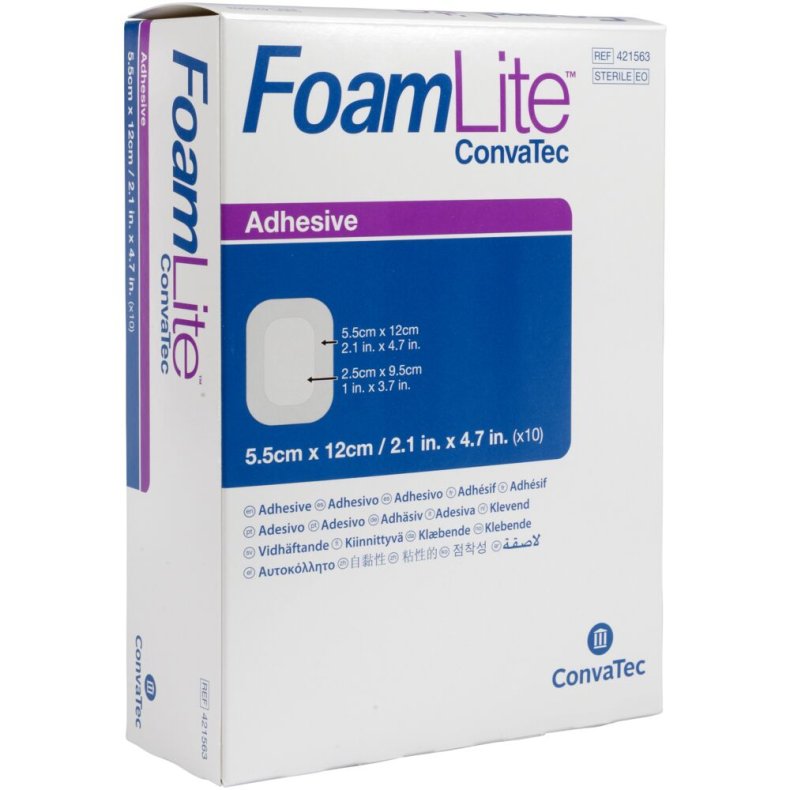 Skumbandage, FoamLite Convatec, 12x5,5cm, m/silikonekontaktlag og silikonekl�b, latexfri, steril, engangs *Denne vare tages ikke retur*