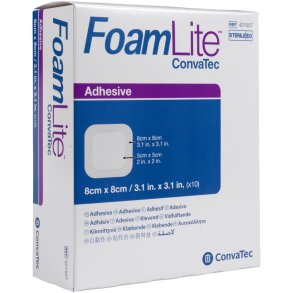 Skumbandage, FoamLite Convatec, 8x8cm, m/silikonekontaktlag og silikonekl�b, latexfri, steril, engangs *Denne vare tages ikke retur*