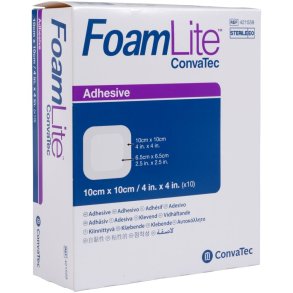 Skumbandage, FoamLite Convatec, 10x10cm, m/silikonekontaktlag og silikonekl�b, latexfri, steril, engangs *Denne vare tages ikke retur*