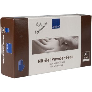 Engangshandske, ABENA Ultra sensitive, XL, bl�, nitril, pudderfri