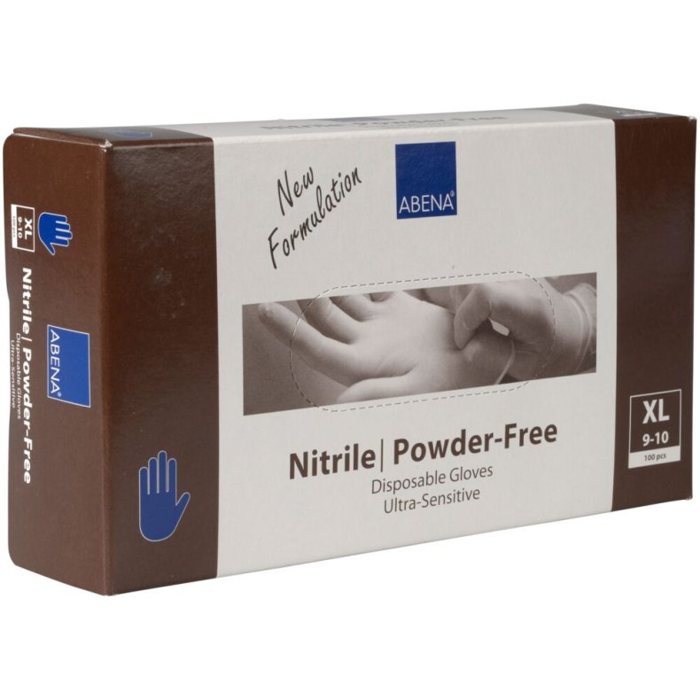 Engangshandske, ABENA Ultra sensitive, XL, bl�, nitril, pudderfri