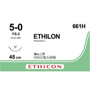 Sutur, Ethilon II, 45cm, sort, PA, 5-0, FS-2 n�l, monofil, 661H, Steril *Denne vare tages ikke retur*