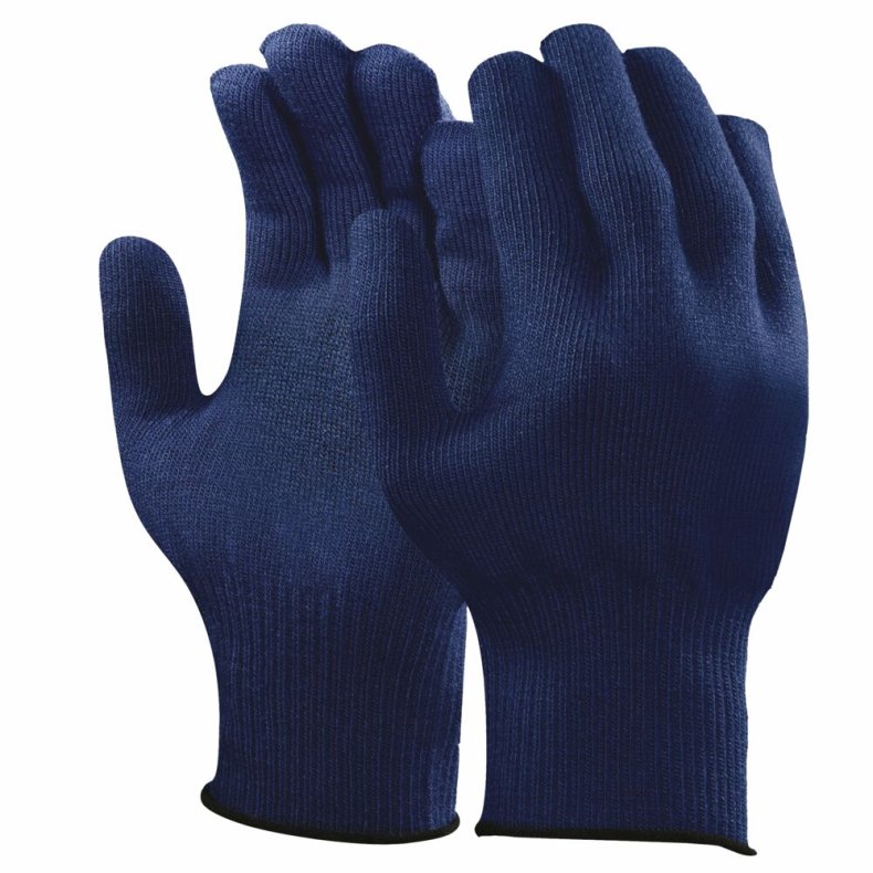 Bomuld/polyester handske, Ansell Versatouch, 7, bl�, akryl/spandex, uden dotter, med elastisk manchet