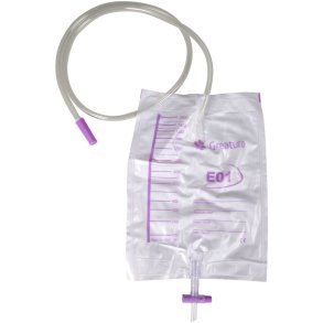 Urinpose, sengepose, Greaturo, 110cm, 2000 ml, etkammer, CV/NRV, tyk slange, singlepak