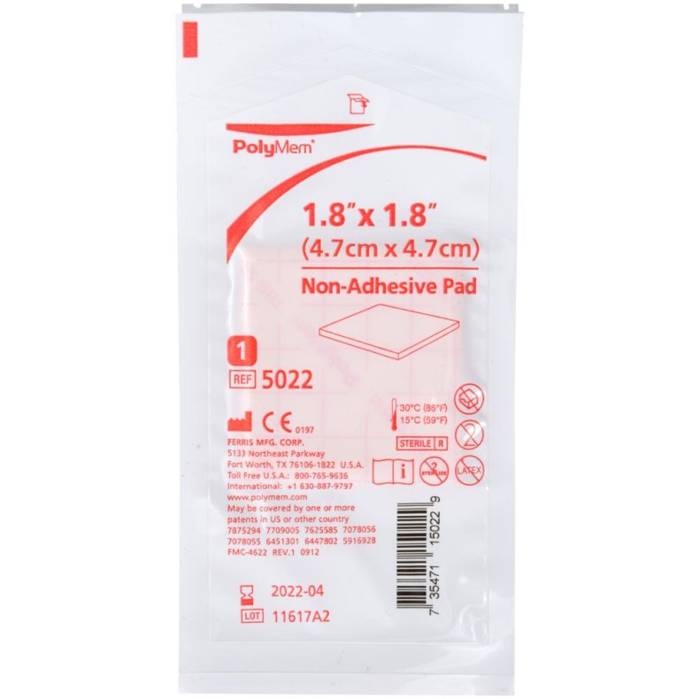 Skumbandage, PolyMem, 4,7x4,7cm, standard, u/kl�b, latexfri, steril, engangs *Denne vare tages ikke retur*