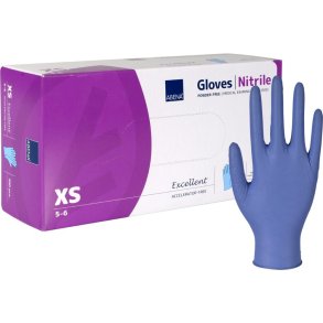 Unders�gelseshandske, ABENA Excellent, XS, m�rkebl�, nitril, pudderfri, acceleratorfri