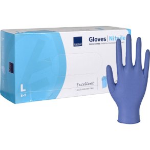 Unders�gelseshandske, ABENA Excellent, L, m�rkebl�, nitril, pudderfri, acceleratorfri