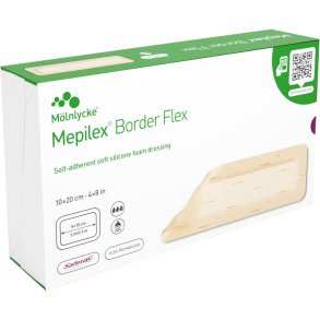 Skumbandage, Mepilex Border Flex, 20x10cm, m/silikonekontaktlag og silikonekl�b, latexfri, steril, engangs *Denne vare tages ikke retur*