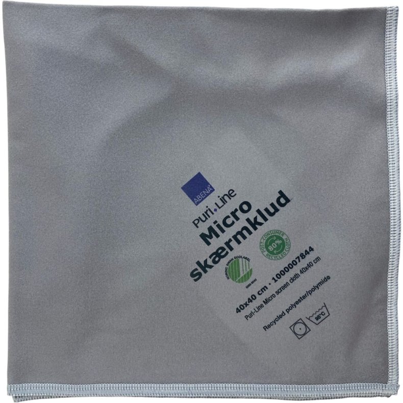 Sk�rmklud, ABENA Puri-Line, 40x40cm, gr�, mikrofiber, ridsefri, 80% genanvendt