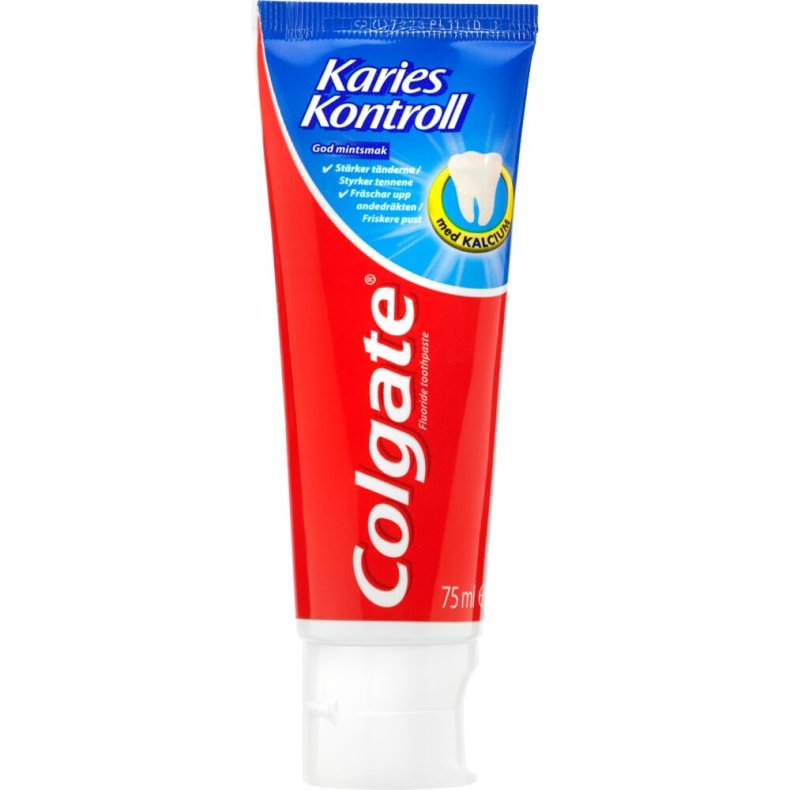 Tandpasta, Colgate Karies Kontrol, 14,5x5,5x3,5cm, 75 ml, hvid, st�tube, 1450 ppm