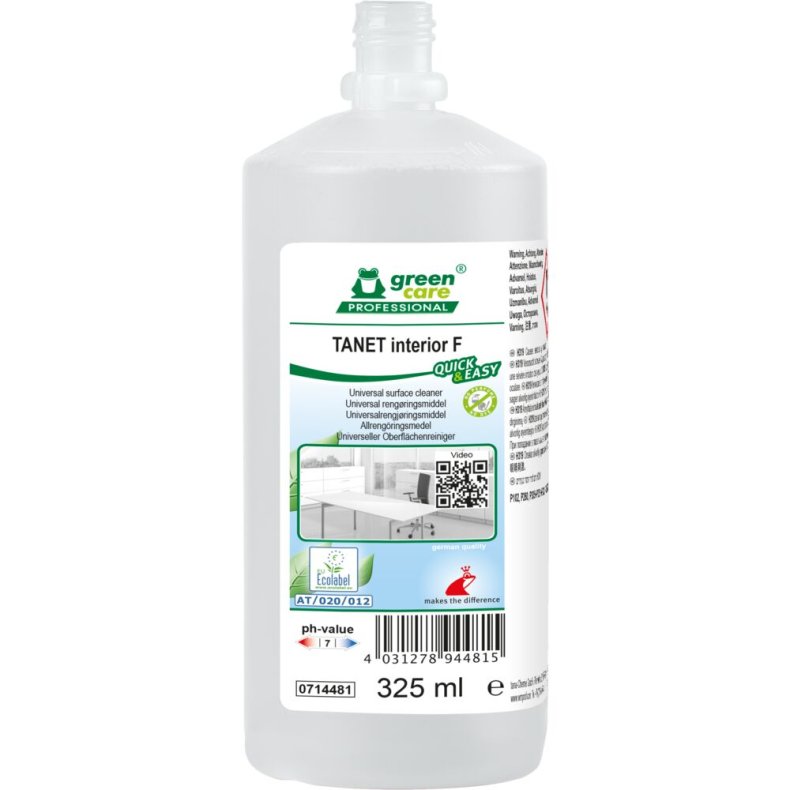 Universalreng�ring, Green Care Professional TANET Interior F, 325 ml, Quick & Easy, uden farve og parfume