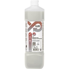 Sanitetsreng�ring, Diversey SURE Washroom Cleaner & Descaler, 1 l, sur/kalkh�mmende, uden farve og parfume