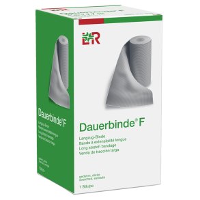 Langstr�ksbind, Dauerbinde F, 7m x 10cm, beige, 7m udstrakt, latexfri, usteril, flergangs *Denne vare tages ikke retur*