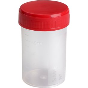 Urinb�ger, 60 ml, klar, med skruel�g og skrivefelt, engangs