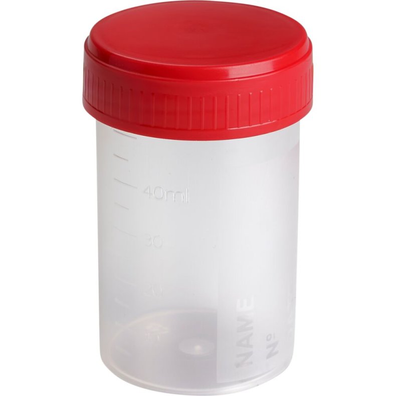 Urinb�ger, 60 ml, klar, med skruel�g og skrivefelt, engangs