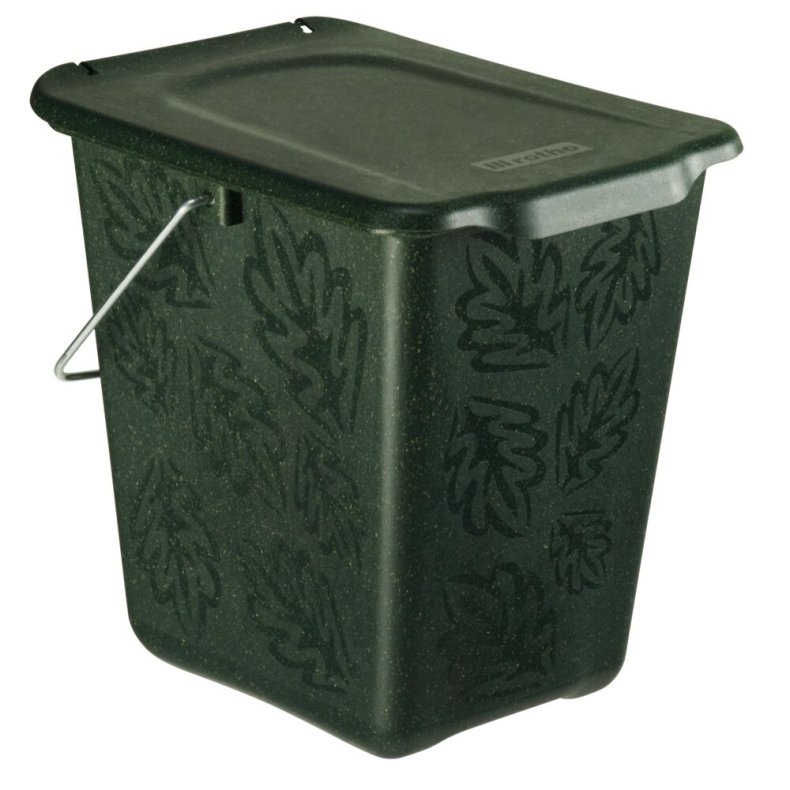 Affaldsspand, Bio, Rotho Greenline, m�rkegr�n, bioplast, 7 l, med luftt�t l�g og metalhank, til kildesortering