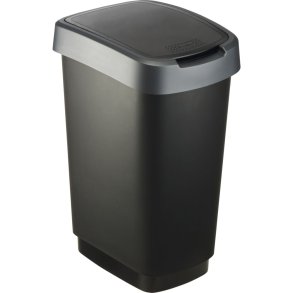 Affaldsspand, Rotho Twist, sort, plast, 25 l, sort l�g med s�lv kant, til kildesortering