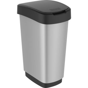 Affaldsspand, Rotho Twist, s�lv, plast, 50 l, sort l�g, til kildesortering