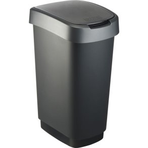 Affaldsspand, Rotho Twist, sort, plast, 50 l, sort l�g med gr� kant, til kildesortering