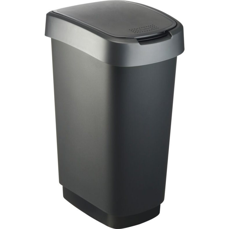 Affaldsspand, Rotho Twist, sort, plast, 50 l, sort l�g med gr� kant, til kildesortering